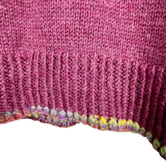 Hand Knit Wool Fair Isle Turtleneck Sweater Women’s XS | Raspberry Nordic Ski - Picture 9 of 13